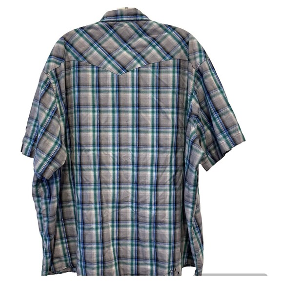 Vtg Wrangler Pearl Snap Button Plaid Green Western Silver Metallic Thread XXXL - Picture 2 of 9